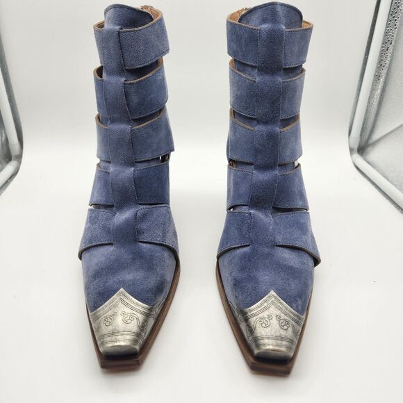 Free People Brayden Fisherman Bootie Boardwalk Blue western suede sz 39 US 8.5 - Picture 2 of 10